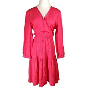 Tommy Hilfiger Red Crinkle Mini Dress 14 Tier Ruffle Party Office Flare V-neck
